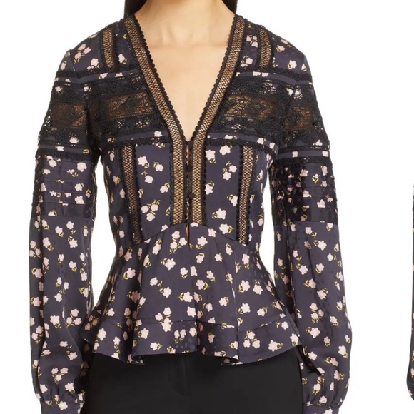 Self Portrait Ditsy Floral Print Peplum Top - Picture 5 of 7